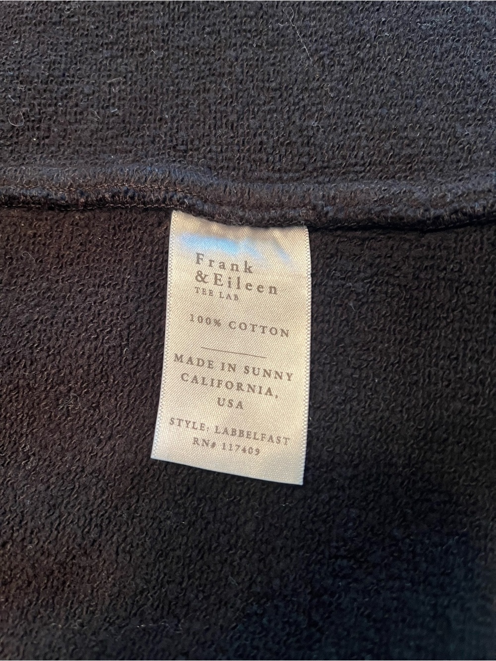 Frank & Eileen Black Belfast Sweatshirt Peacoat- Triple Terry - Picture 3 of 3